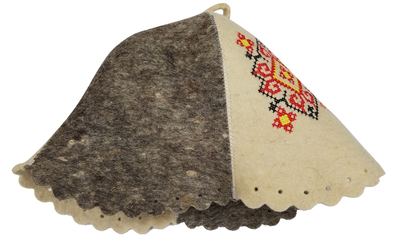 Wool Sauna Hat Embroidered Ukrainian ornament Red