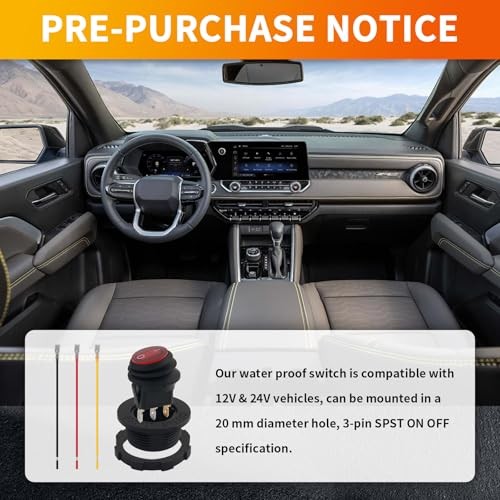 Car Rocker Switch 12V & 24V,Round Toggle Switch 12V with LED Light Design & Red