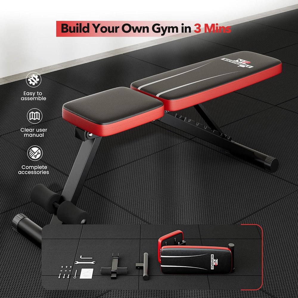 Basic Weight Bench for Home Gym, Foldable Workout Bench with 8 Backrests, 660LBS