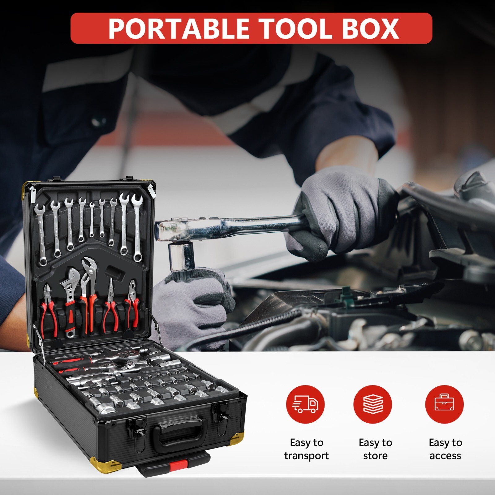 Tool Set Mechanics Tool Kit 910 PCS Wrenches Socket with Trolley Case Box Silver