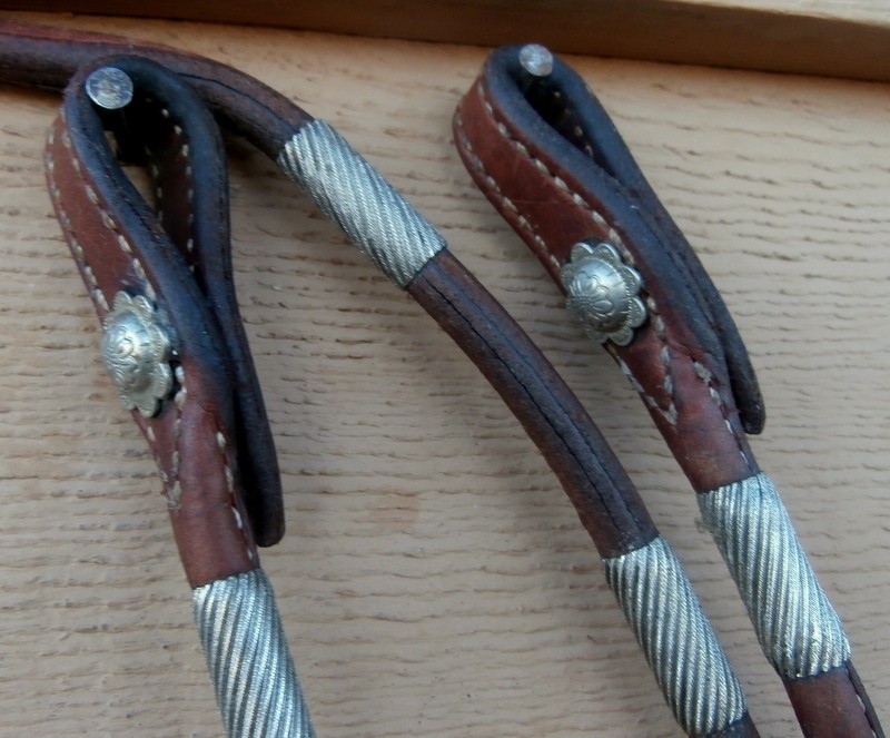 Vintage Golden Brown Romal Romel Style Horse Show Reins with Silver Ferrules