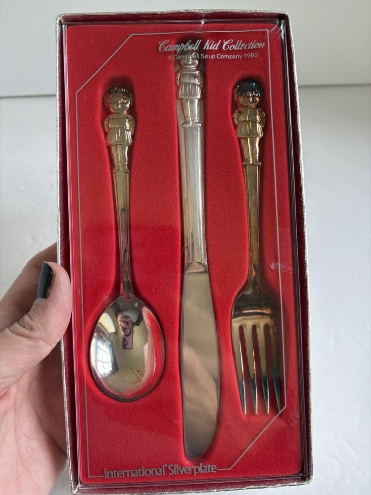Vintage Campbell Soup Kid Collection Silverplate Flatware set - Fork, Spoon -c