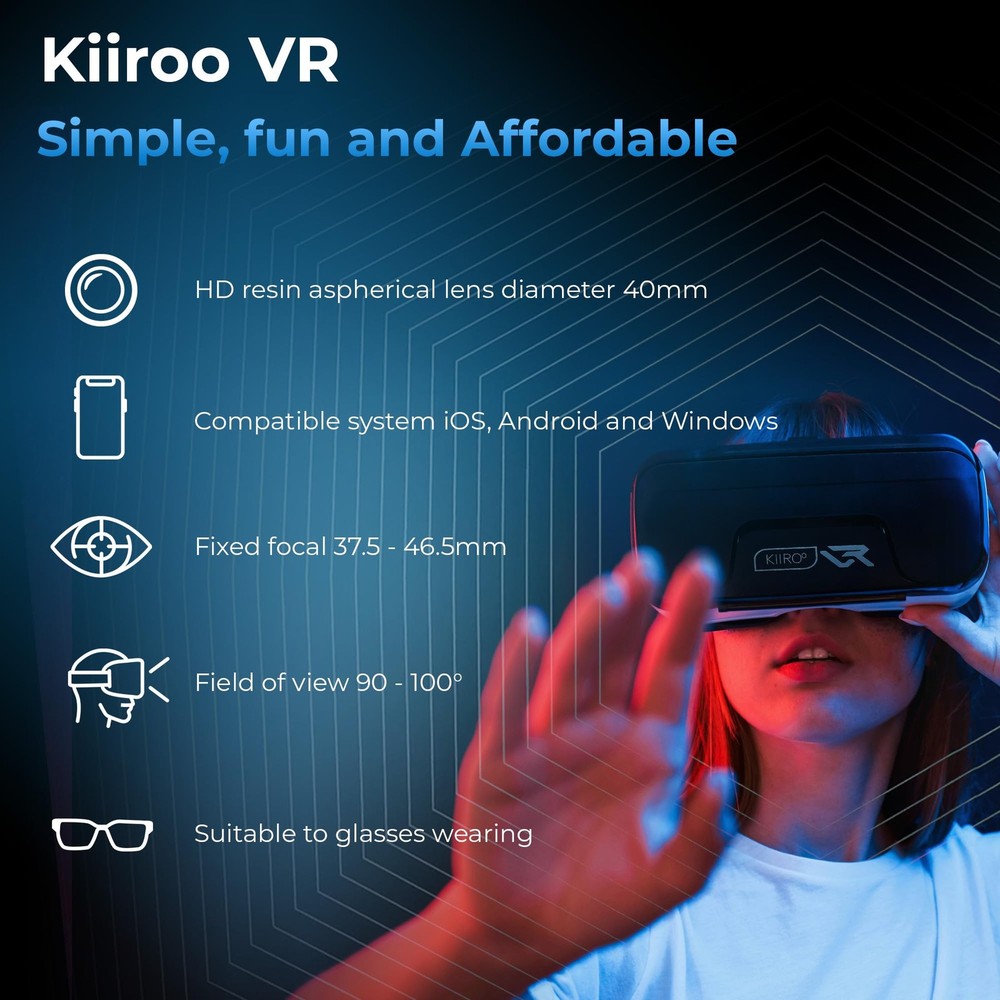 Kiiroo VR Headset for Phone - Optimized for VR Content - for iPhone, Android