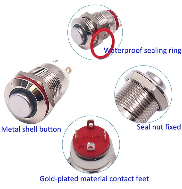 12mm Metal Waterproof LED Illuminated Switch Momentary Push MINI Button Switch