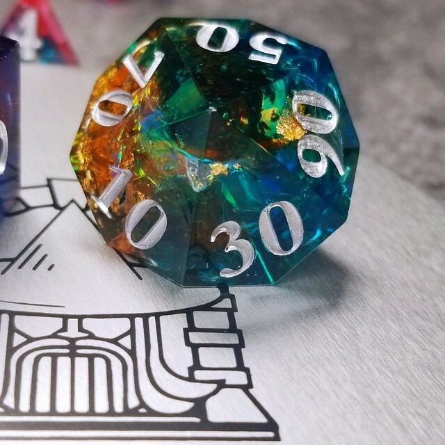 Sage's Enchanted Rainbow Crystals - Sharp Edge Resin Polyhedral Dice Set