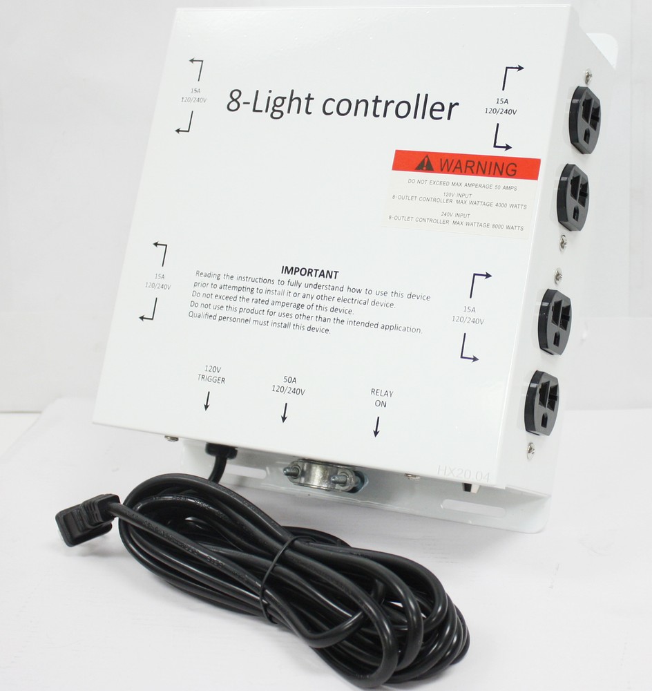MASTER LIGHT RELAY CONTROLLER MLC 8 Outlet 240V 50A Hydroponic W/ TRIGGER CORD