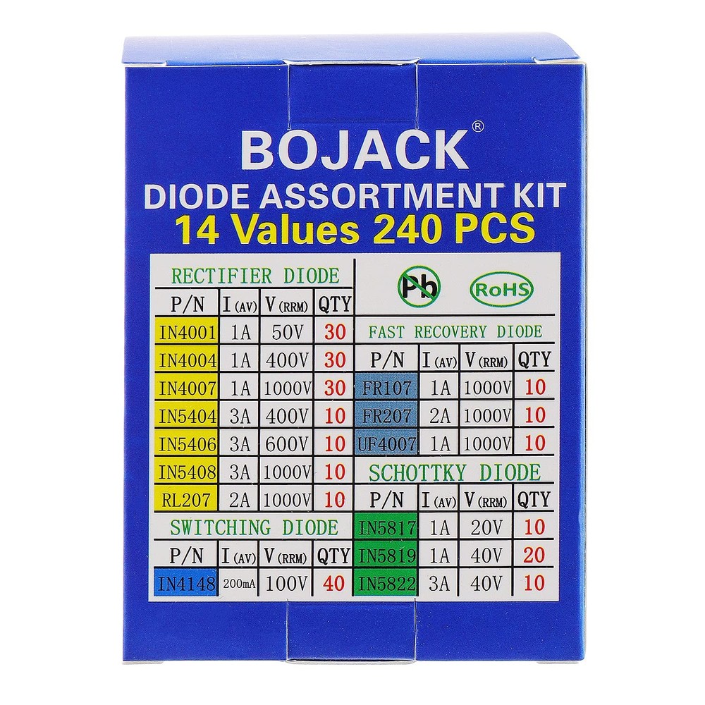 BOJACK 14 Value 240 pcs Diode Assortment Kit Contain Rectifier/Fast...
