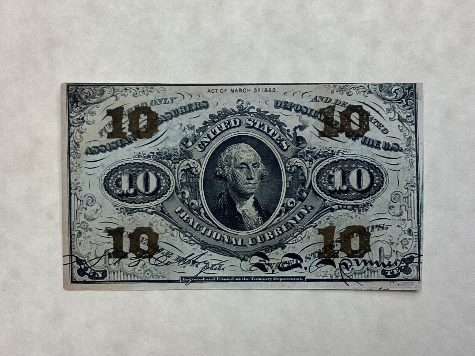 ~ FR 1255 10 TEN CENTS THIRD ISSUE FRACTIONAL CURRENCY NOTE - CHOICE AU / UNC