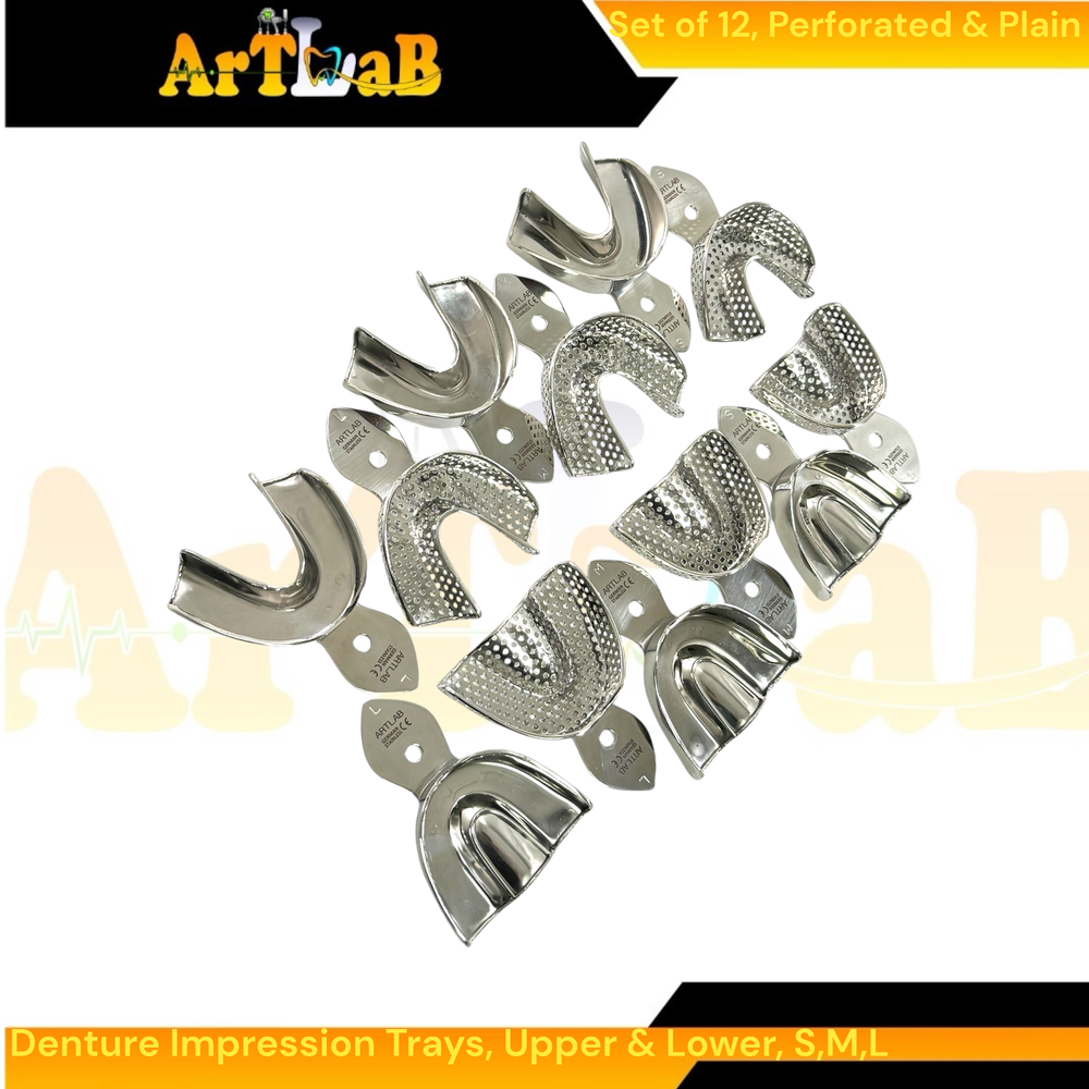 Perforated & Non-Perforated Denture Impression Trays, Upper + Lower, 12 Pack