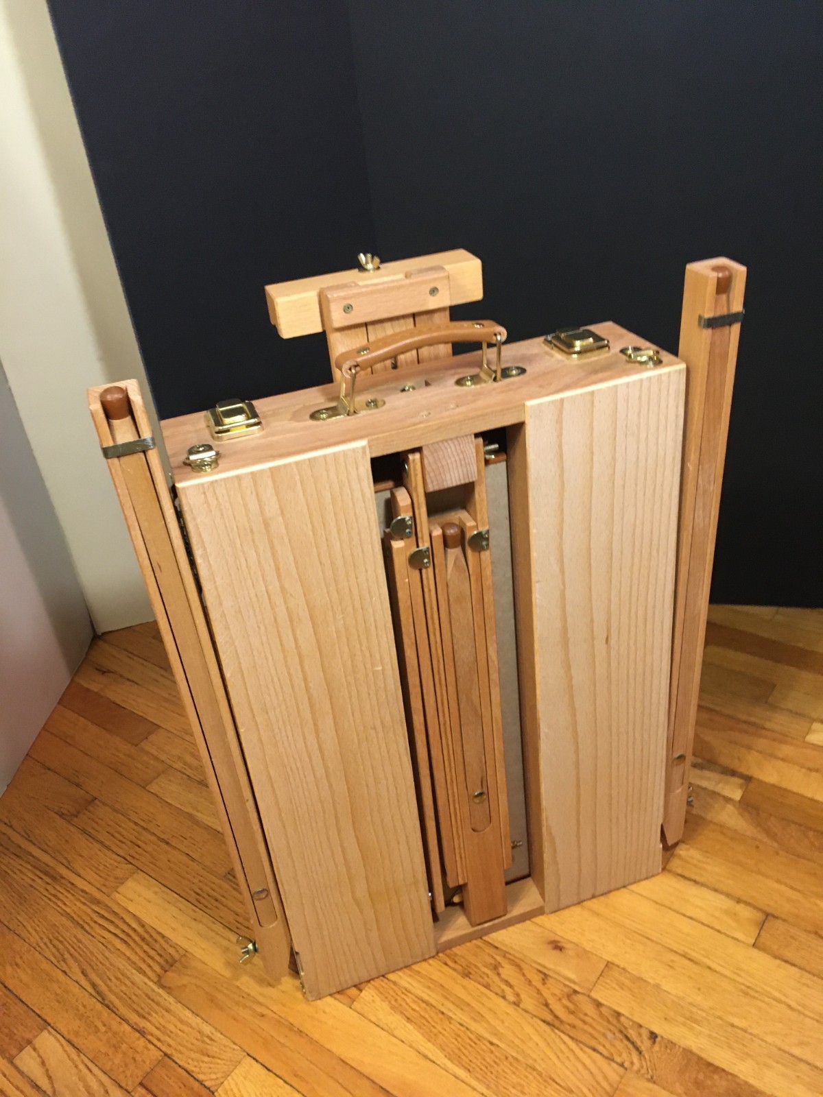 **Vintage FRENCH EASEL FOLDING ARTIST SKETCHBOX PORTABLE SOLID WOOD STORAGE