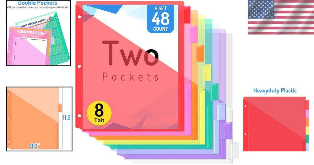Multicolor 2-Pocket Binder Dividers, 48 Count