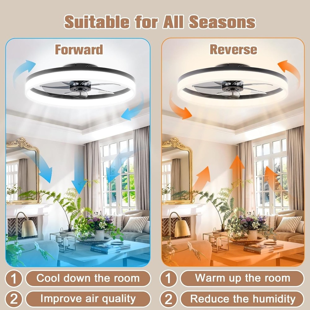Quiet Low Profile Ceiling Fan with Remote & Dual Memory Function - 5400 Lumen