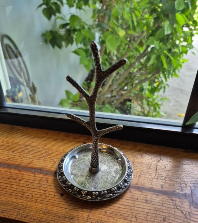 Vintage Silver-Plated Jewelry Tree Metal Earring Rings Holder Branch Dish Small