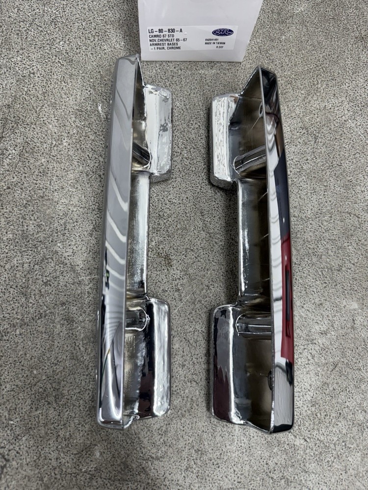 1965 1966 1967 Chevy Nova Corvair Front Armrest Bases Chrome ( Pair )