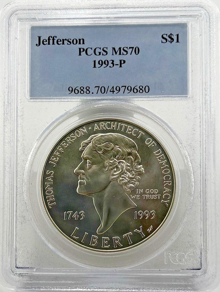 1993-P $1 Silver Jefferson MS70 PCGS Commemorative