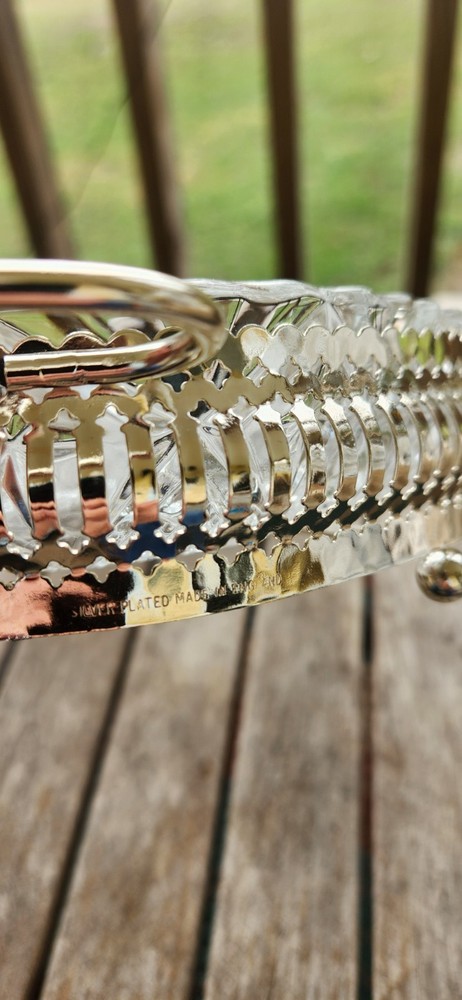 Vintage Sheffield England Clear Pressed Glass Divided Dish Silverplate Holder