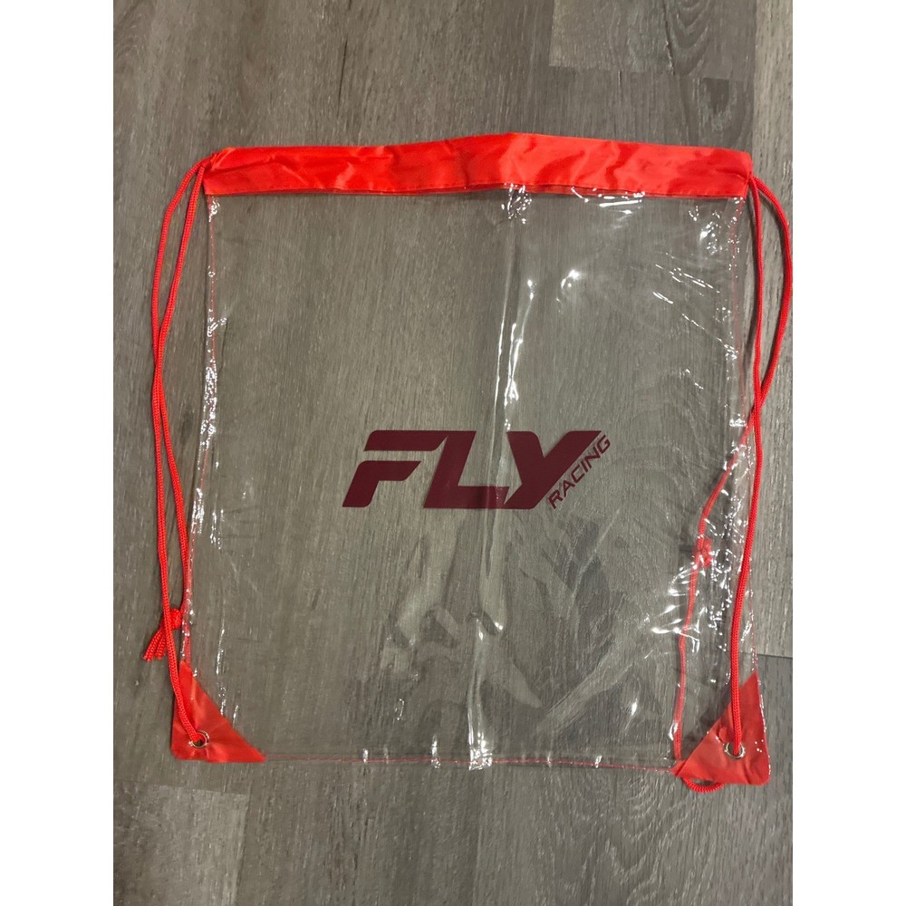 Fly Racing Clear Drawstring Backpack Red Trim Stadium Approved Cinch Bag PVC