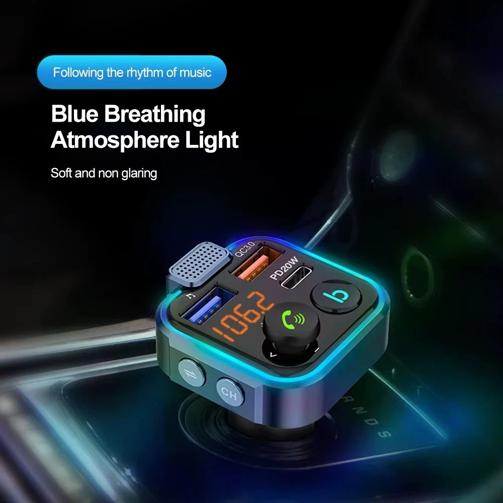 Bluetooth 5.0 Car Wireless FM Transmitter Adapter 2USB PD Charger AUX Hands-Free