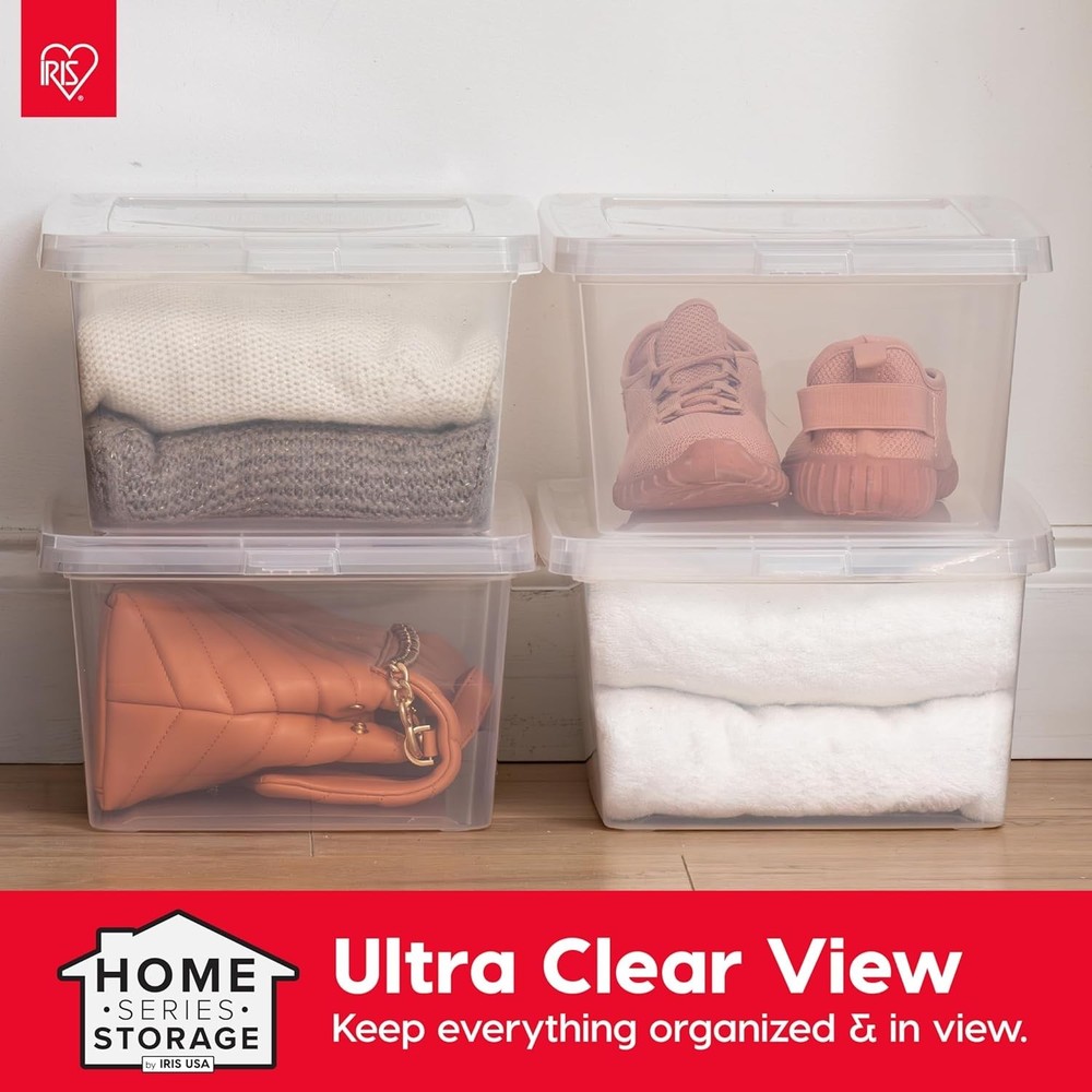 Stackable Clear Storage Containers - 15 Quart, 4-Pack Shoe & Game Storage