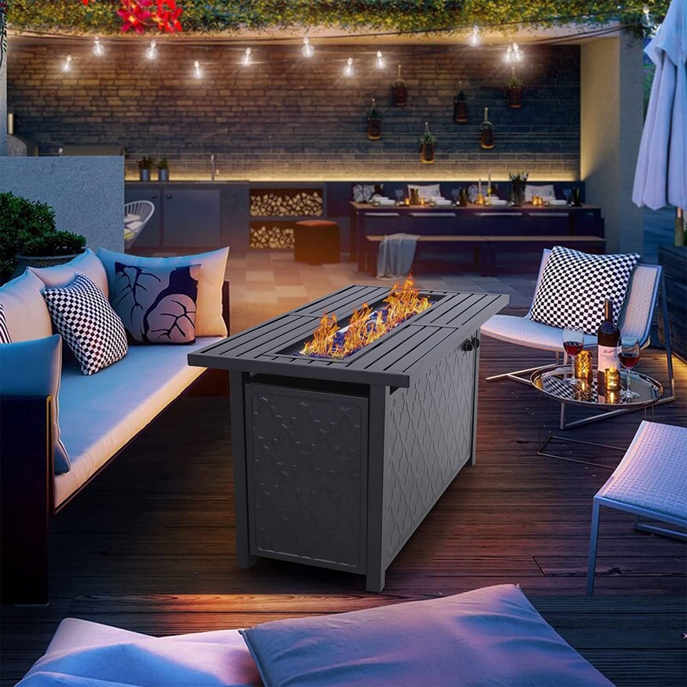 Propane Gas Fire Pit Table 45 Inch 50000BTU Rectangular Outdoor Firepits w/ Lid