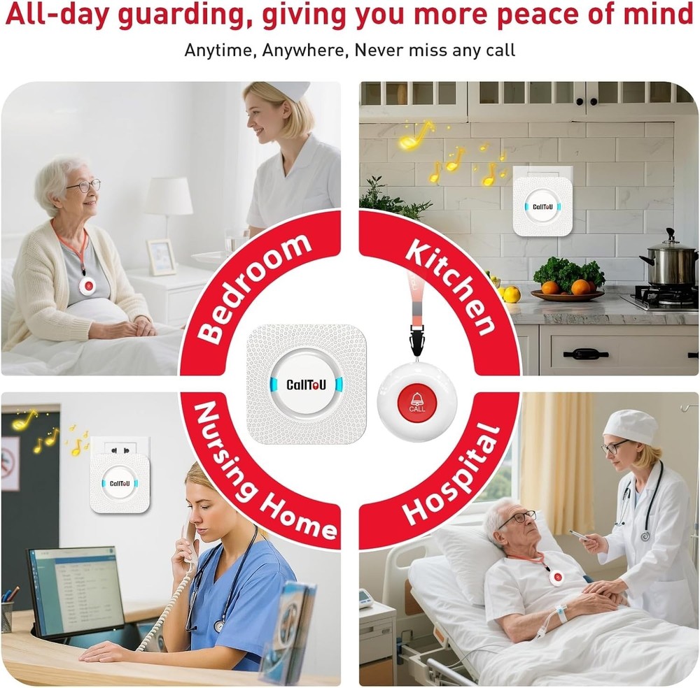 Nurse Alert System - Waterproof Call Button with Touch Control & 500+ ft