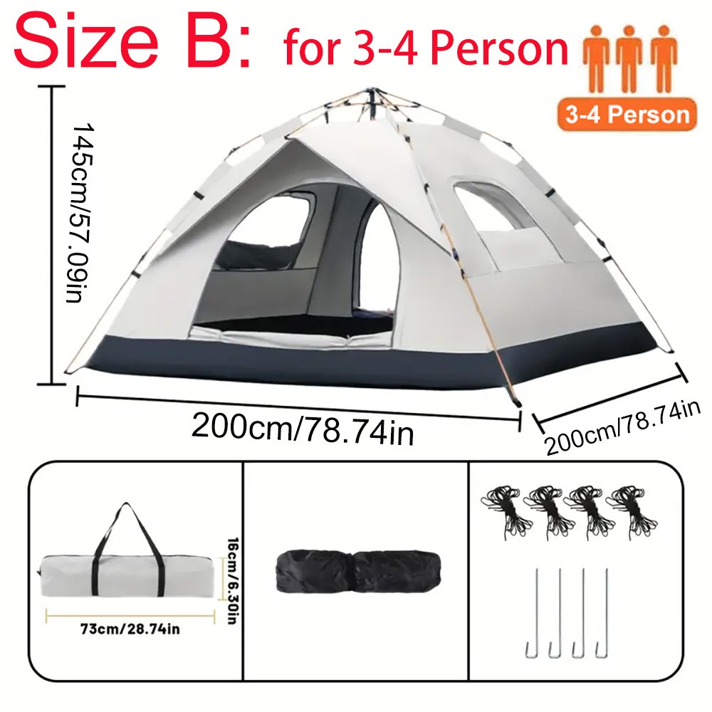3-4 Person Automatic Camping Tent Hiking Instant Canopy Pop Up Tents Waterproof