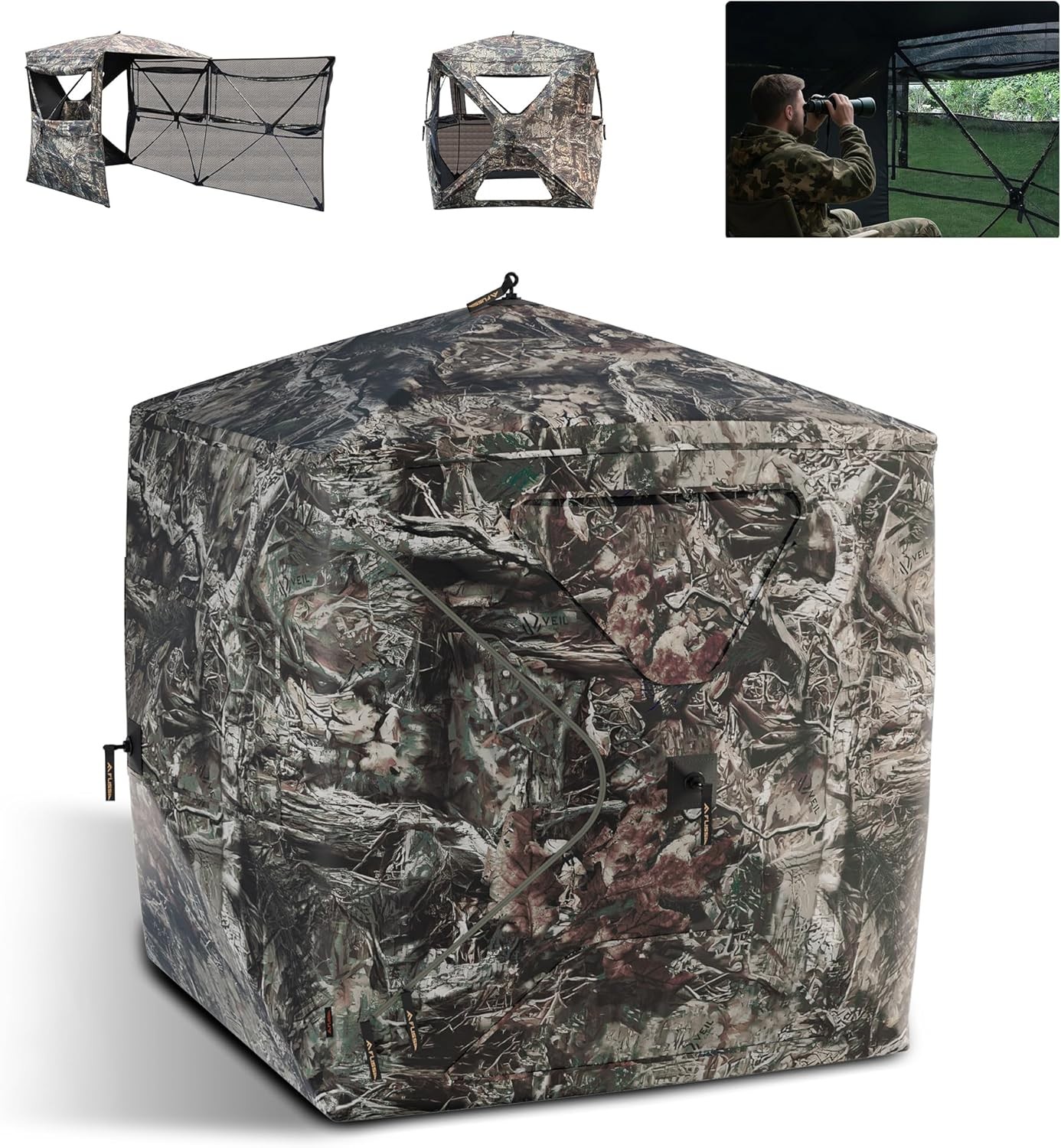 FLISSA 2-3 Person Hunting Blind See-Through Fully Opening Door 270° Ground Tents