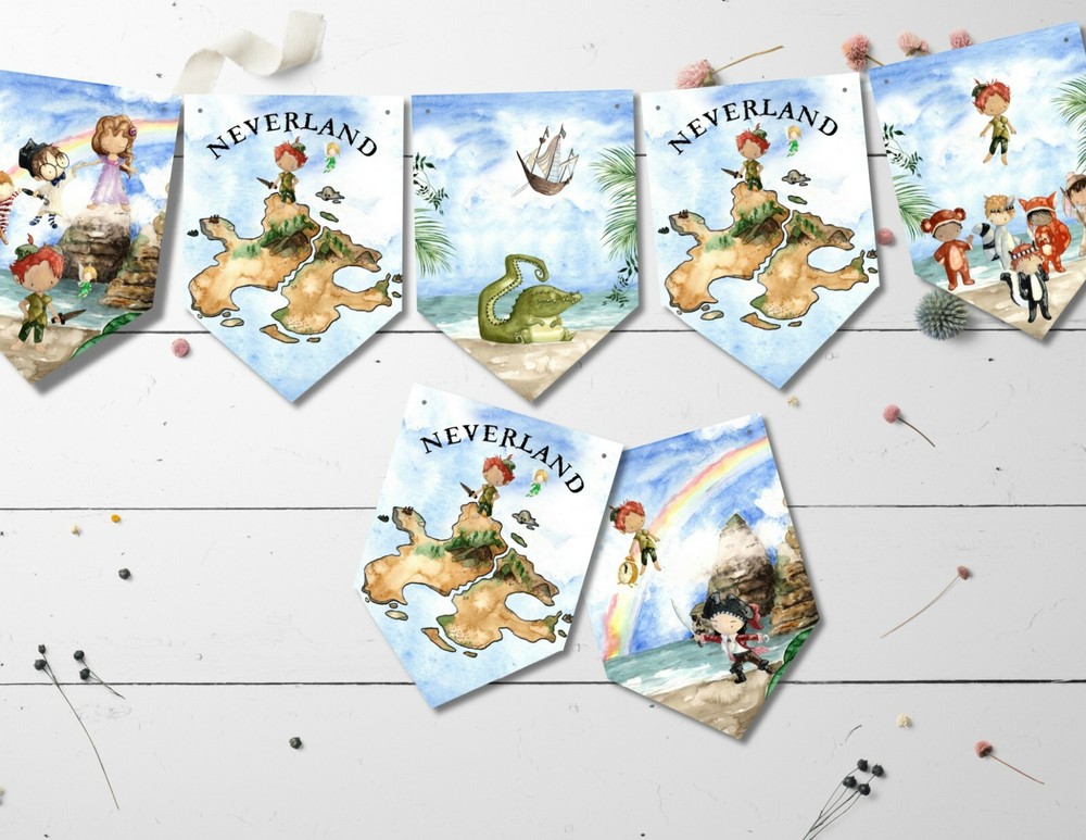 Neverland Peter Pan Bunting Banner & Ribbon - 8 Flags