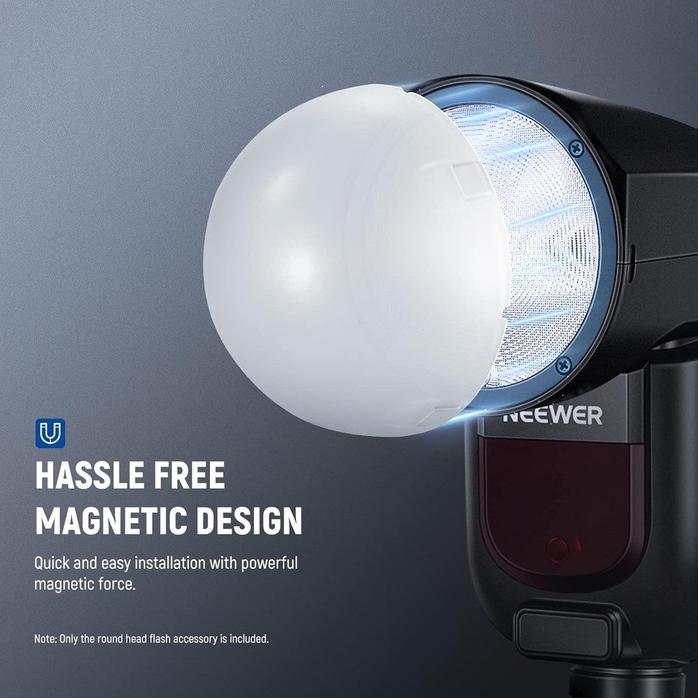 NEEWER Magnetic Dome Diffuser for Round Head Speedlite Flash, Magnetically Attac