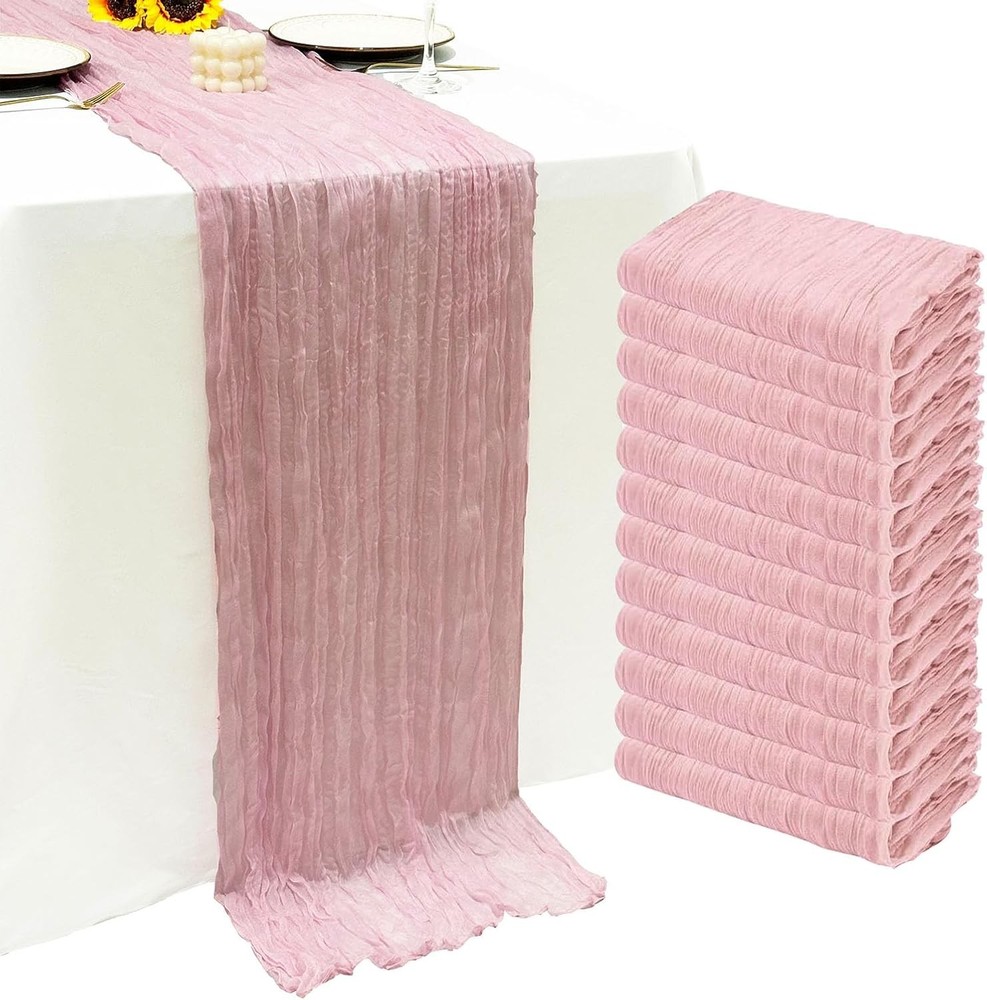 12Pack Light Pink Table Runner 10Ft Cheesecloth Table Runner Boho Gauze Table Ru