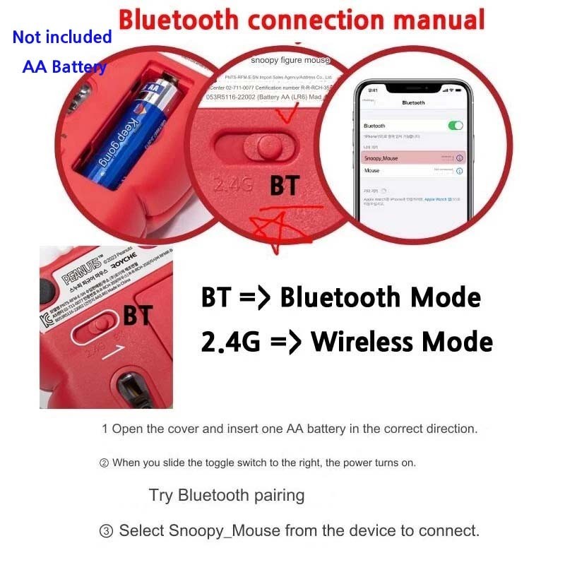 PEANUTS Snoopy Figure Bluetooth + 2.4Ghz Wireless Mouse