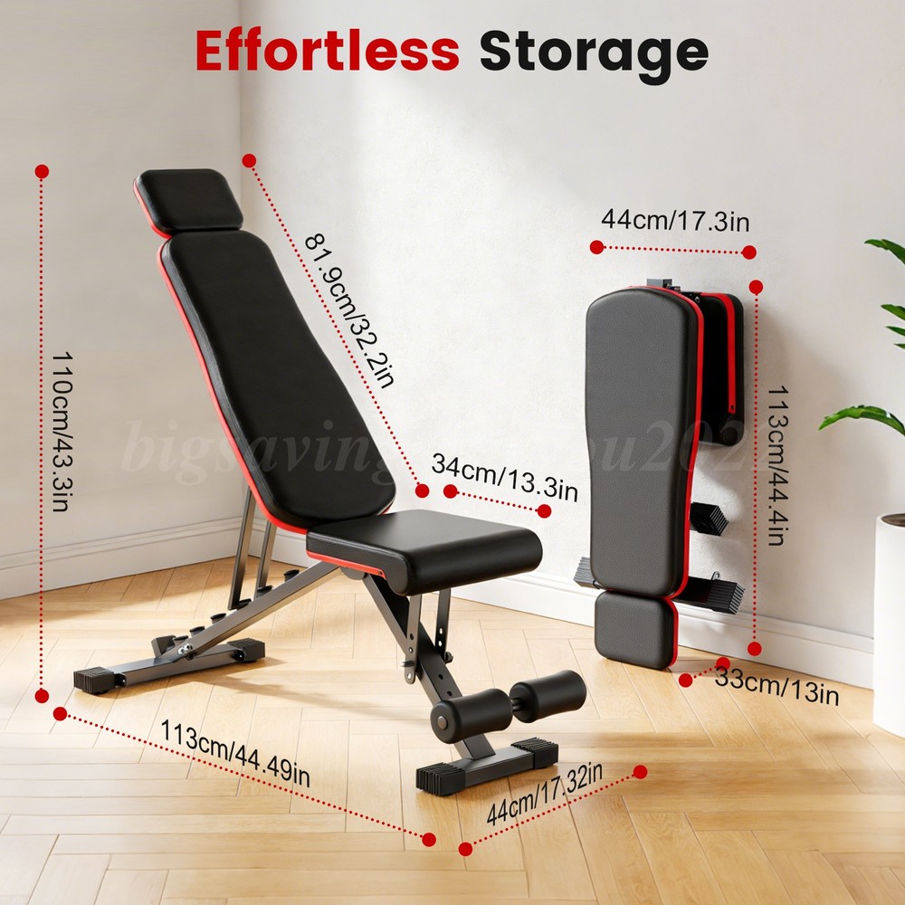 Weight Bench Adjustable Foldable Strength Training Full Body Workout Incline Gym