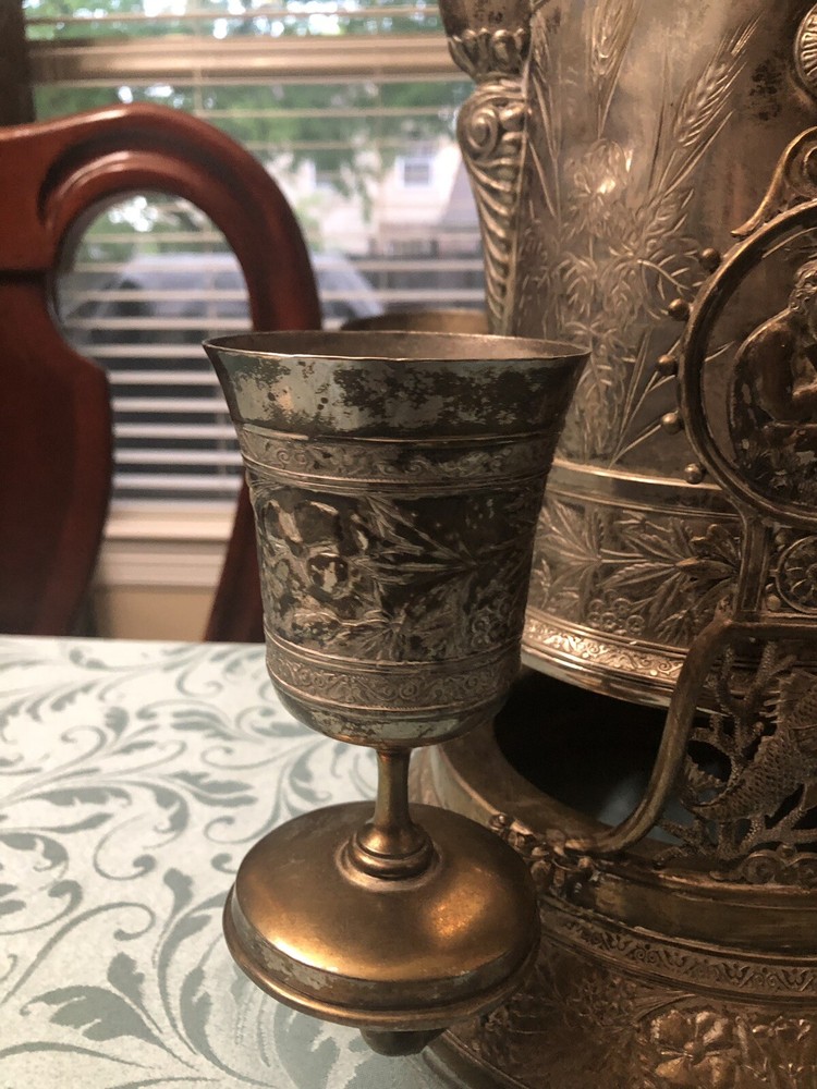 Tilting Water Pitcher, Victorian Antique With 2 Goblets