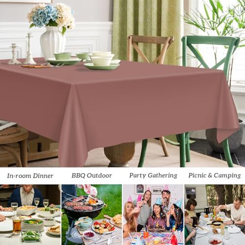 12 Pcs Plastic Tablecloth for Rectangle 54" X 108" Rectangle (12 Pcs) Brown