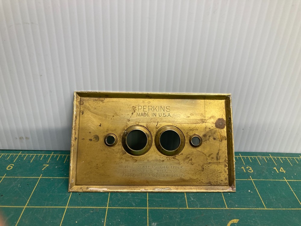 Vintage Brass Perkins Push Button Light Switch Wall Plate Covers .040 Thick