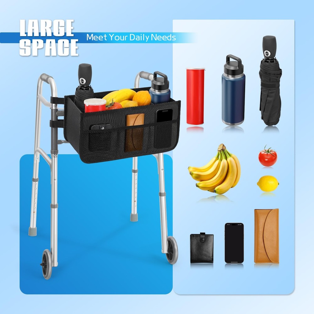 Walker Basket for Folding Walker - Large Capacity Storage Bag with Multiple P...