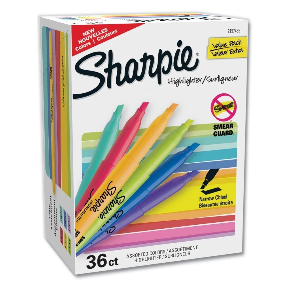 Sharpie 2157485 Pocket Style Chisel Tip Highlighters - Assorted (36/PK) New