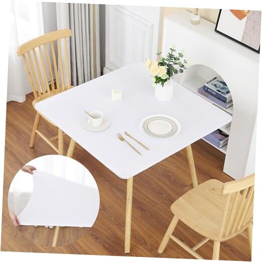 Fitted Square Tablecloth Elastic Table Cover Stretch 36" x 36" (Square) White