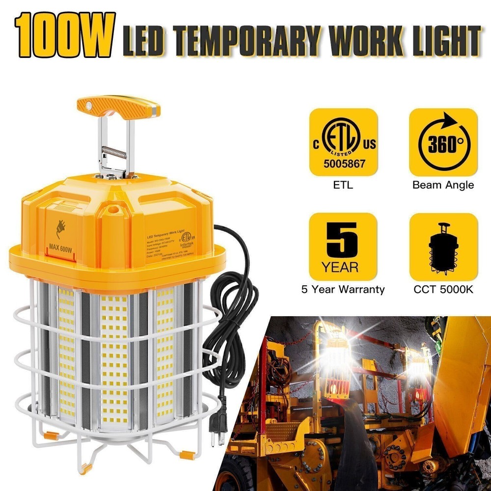 LED Temporary Work Light 100W 5000K Hanging Work Construction Lighting with Plug