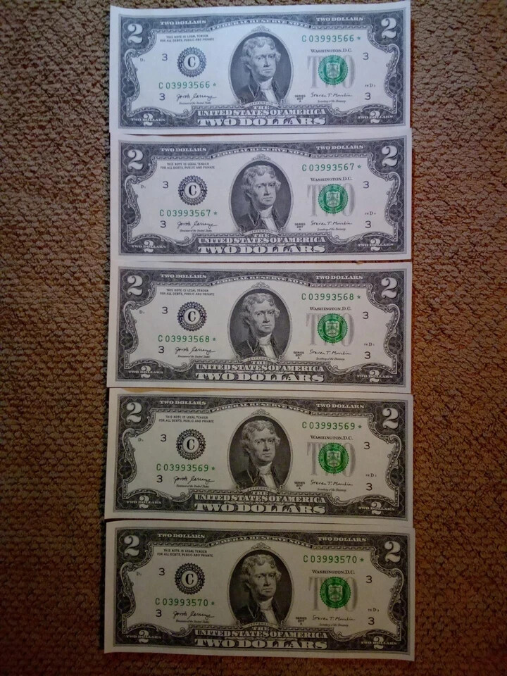 2017 SERIES A$2 TWO DOLLAR FIVE CONSECUTIVE STAR NOTES,CU/GU,PHILADELPHIA-ISSUED