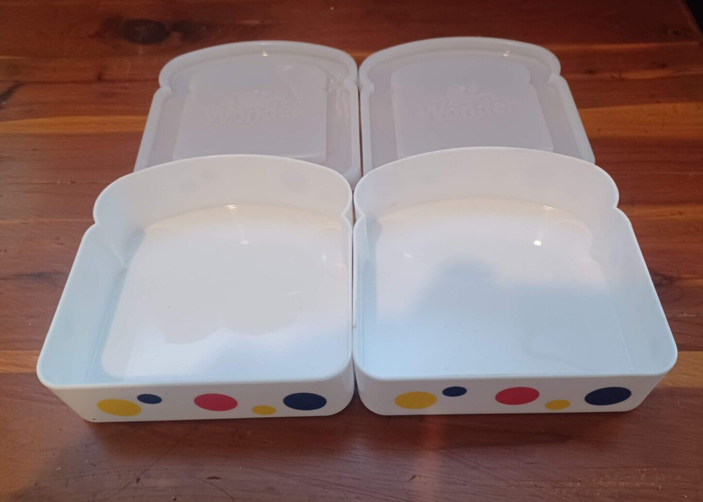 Two Wonder Bread Plastic Sandwich Containers with Lids