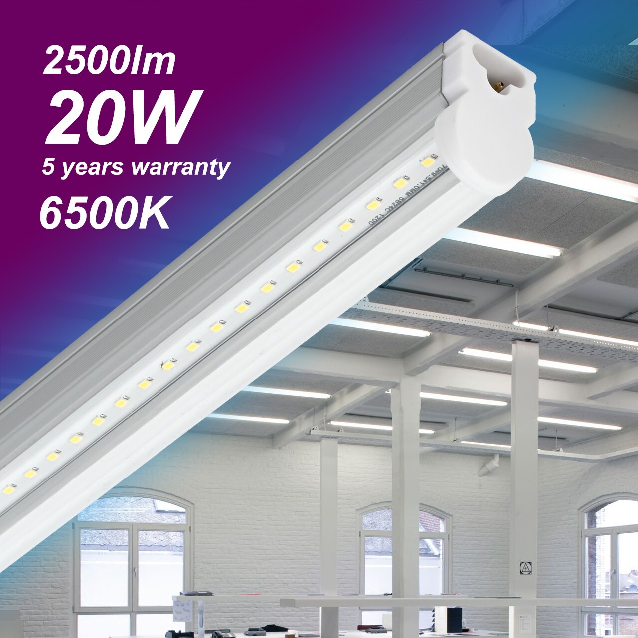 6 Pack LED T5 Integrated Single Fixture 4FT 20W LED Shop Ceiling Lights Clear