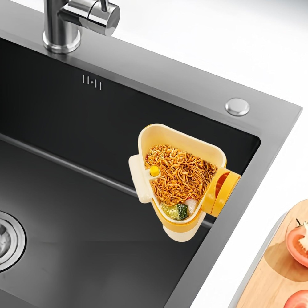 Yellow Triangular Suction Cup Sink Drainer Basket - Corner Organizer