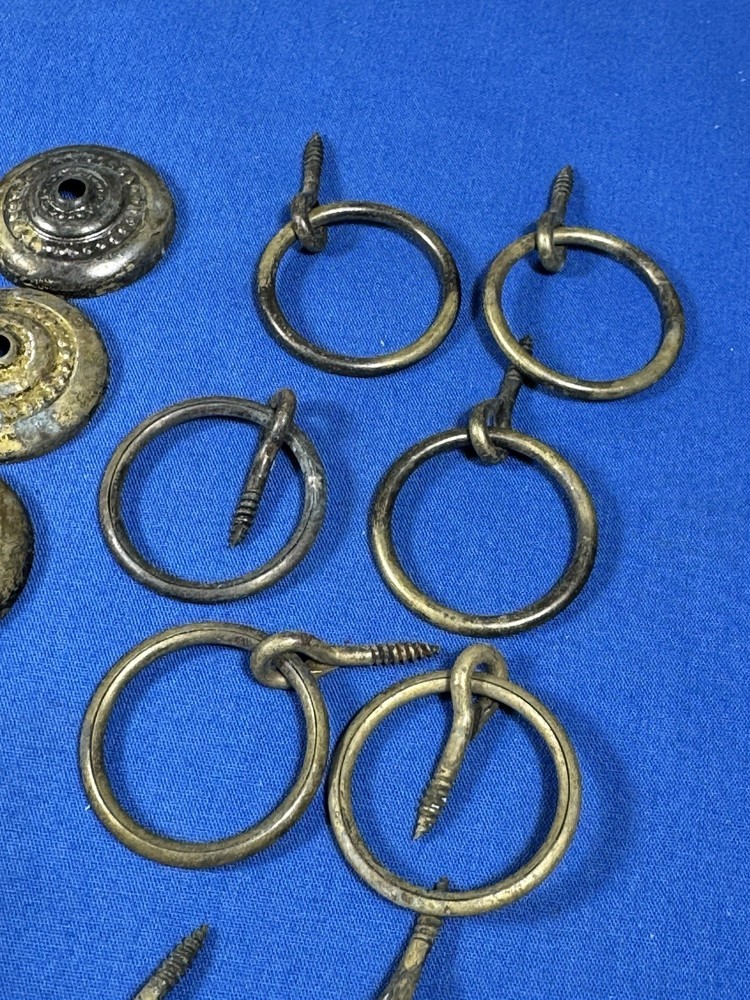21 Vintage Brass Ring Pulls w/ Brass Escutcheons ~ 1 1/16" Diameter Ring