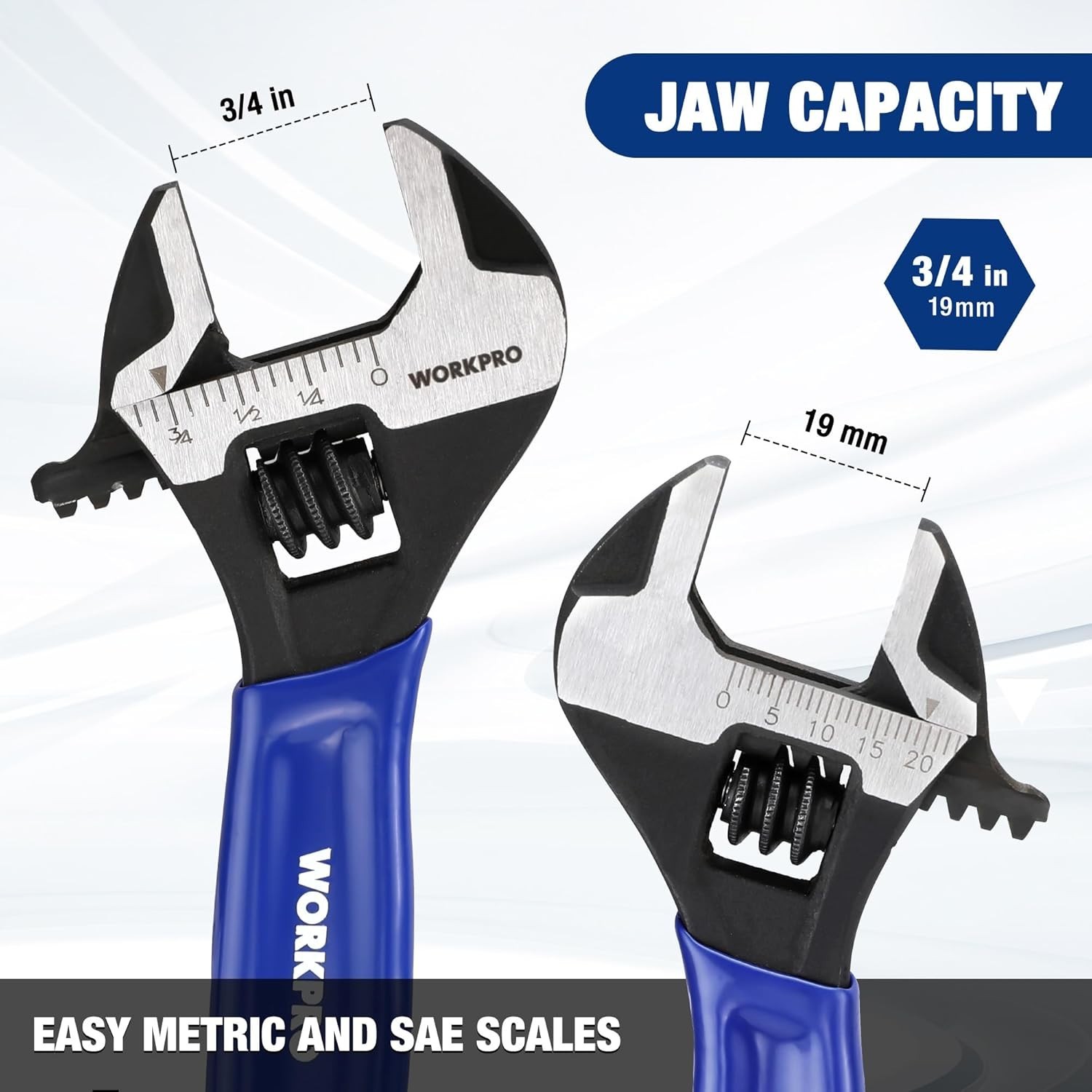 WORKPRO 4-Inch Mini Adjustable Wrench, Cr-V Steel Wide Jaw Black Oxide Wrench fo