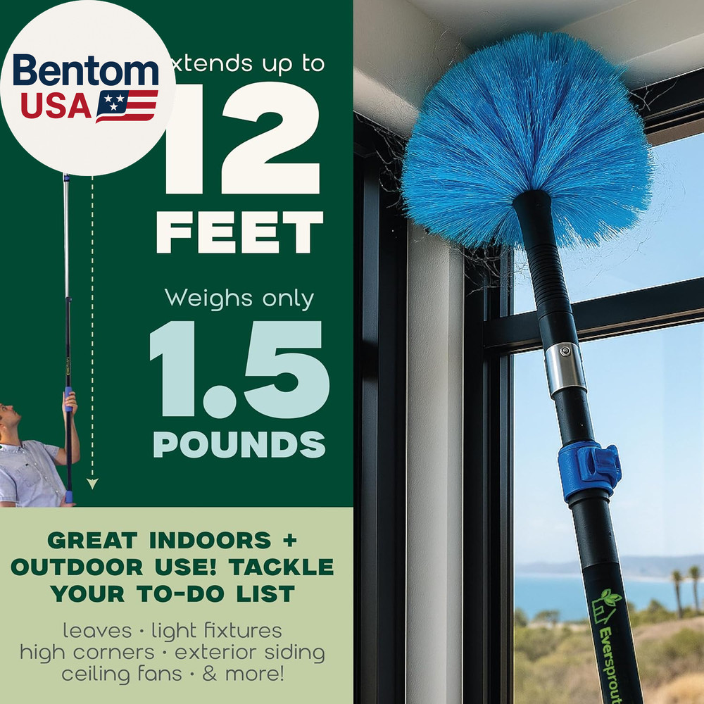 5-To-12Ft Telescoping Durable Duster with Extension Pole – Lightweight 3 Stage C