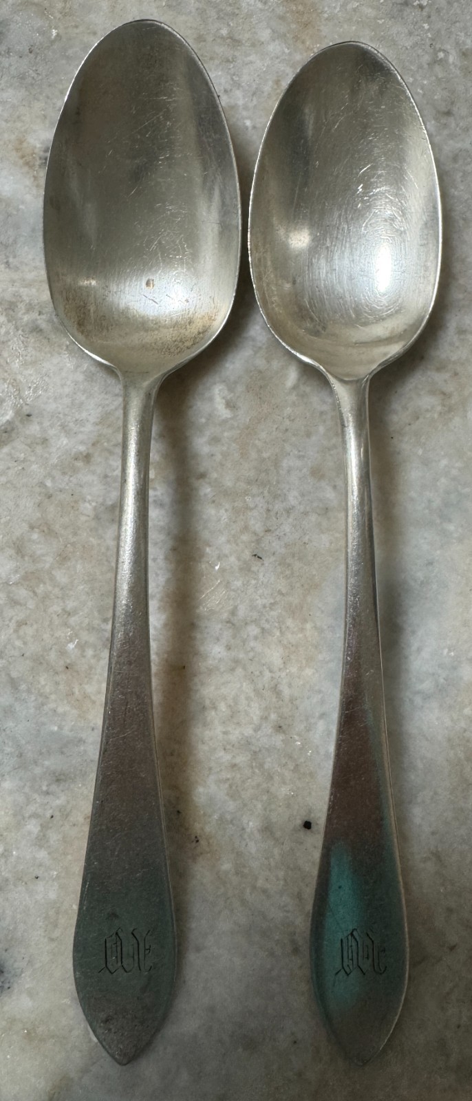 Pair of Antique sterling D. Low & Co. Spoons 7" - 67.3g