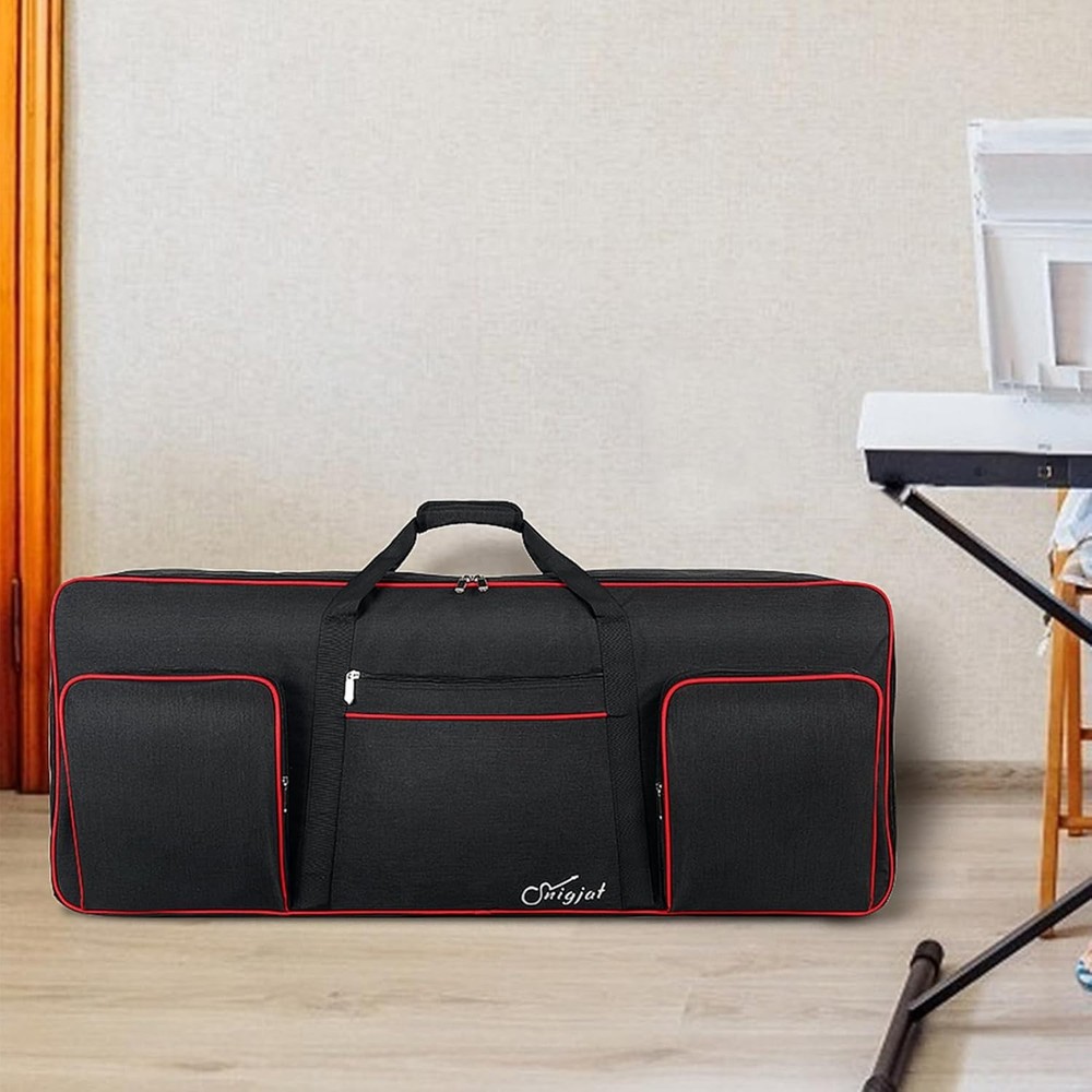 61 Key Keyboard Case with Adjustable Straps & 3 Storage Pockets, Black/Red