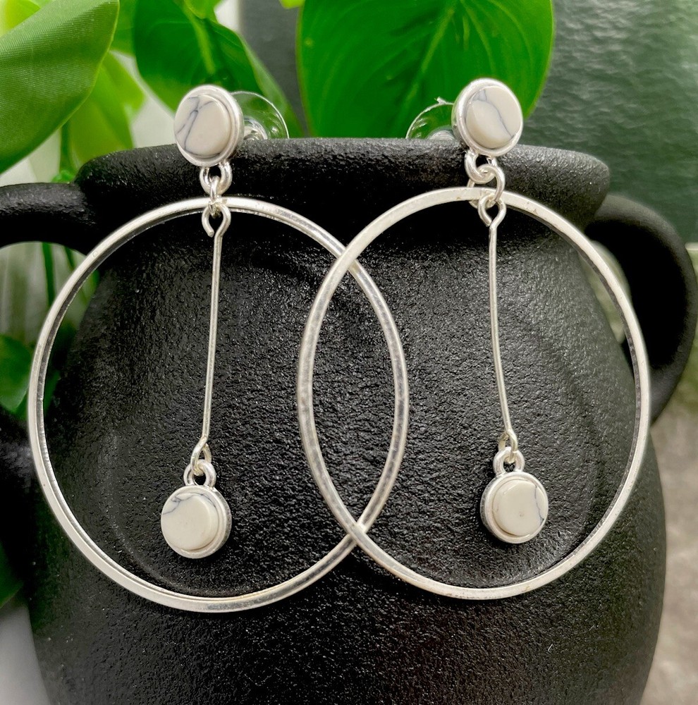 2” Silver -tone Earring Set Boho Bead Retro Drop Dangle New Free Ship B1408