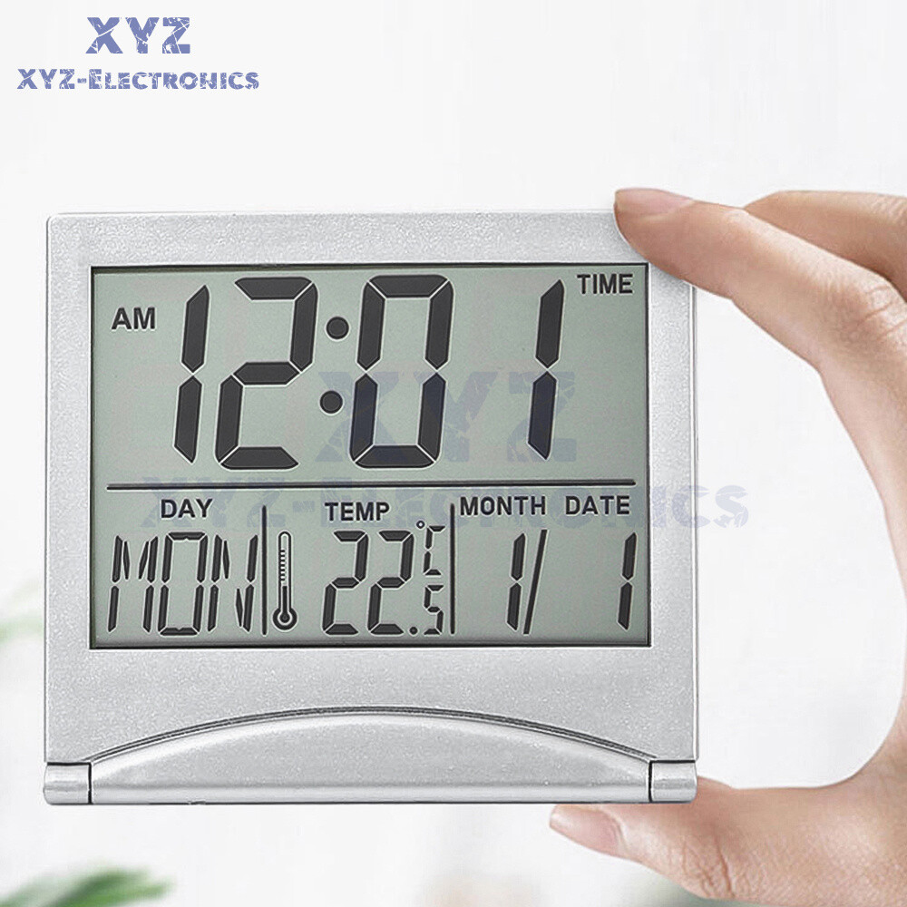 Digital Travel Alarm Clock Foldable Calendar Temperature Timer LCD Clock
